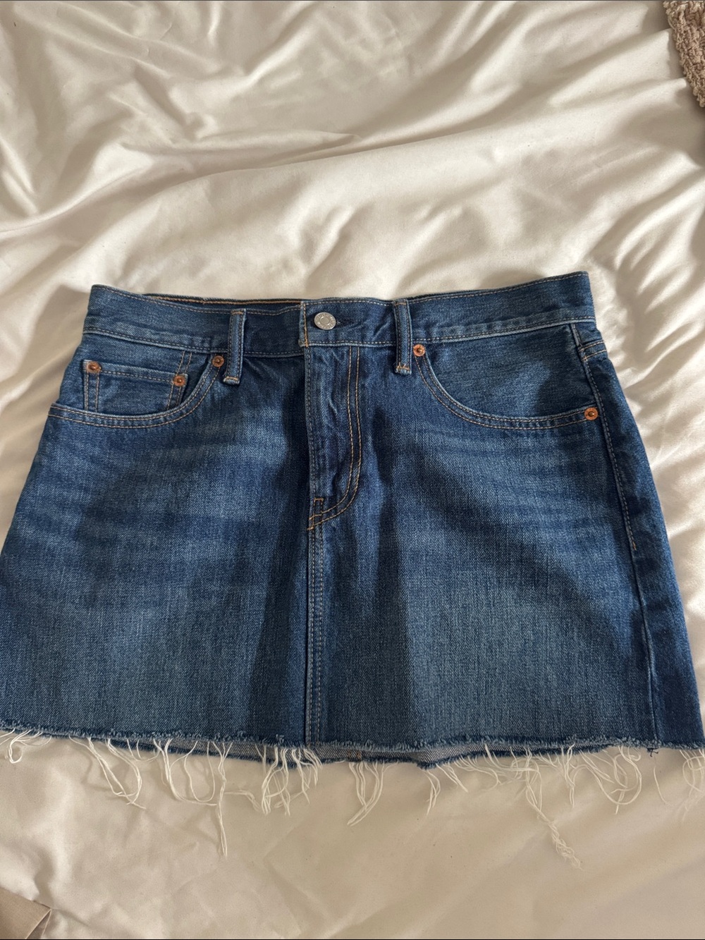 Levi's Dark Blue Denim Mini Skirt with Frayed Hem